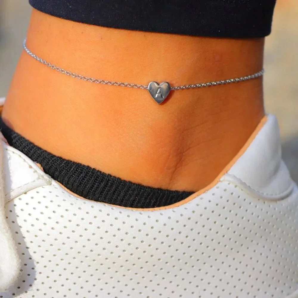 PERSONALIZED❤️HEART CHARM - A to Z, DAINTY SILVER INITIAL ANKLET GIRL, ELDM22302 - Picture 8 of 12